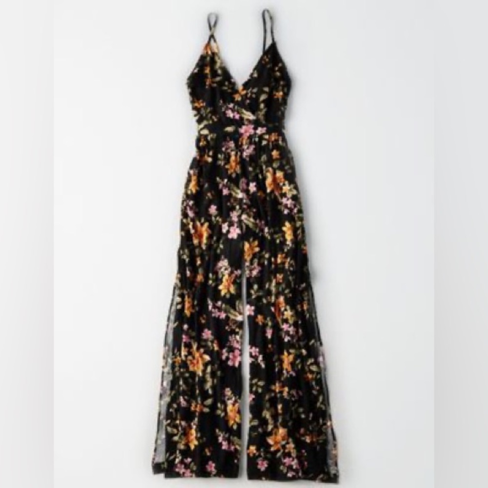 American Eagle Split Seam Floral Jumpsuit